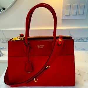 Prada Scarlet Red Saffiano + City Tote